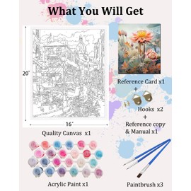 TOCARE Flowers Paint by Numbers Kit for Adults Beginners, Acrylic Adult Paint by Number Flowers Kit for Adults Teens 16x20inch for Home Wall Decor
