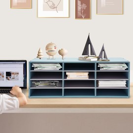 Mail Sorter Organizer, 12 Compartments Office Desk Literature Organizer, 4 Tiers PVC Countertop File Organizer Student Mailbox for Classroom, Modern Paper Storage Holder for Home Office School (Blue)