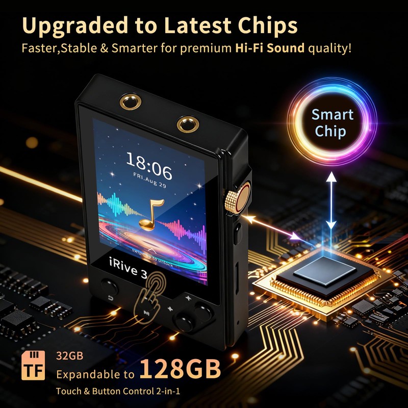 iRive3 MP3 Player Clear HiFi Stereo Sound 32GB Bluetooth Music
