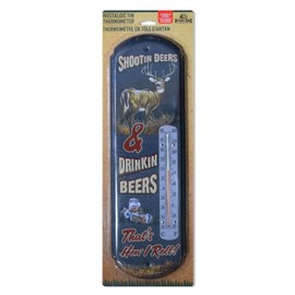 Rivers Edge Products Tin Wall Thermometer, 17" x 5" UV Coated Indoor or Outdoor Thermometer, Home, Garage, or Kitchen Thermometer for Room Temperature, Novelty Temperature Gauge, Shootin Deers