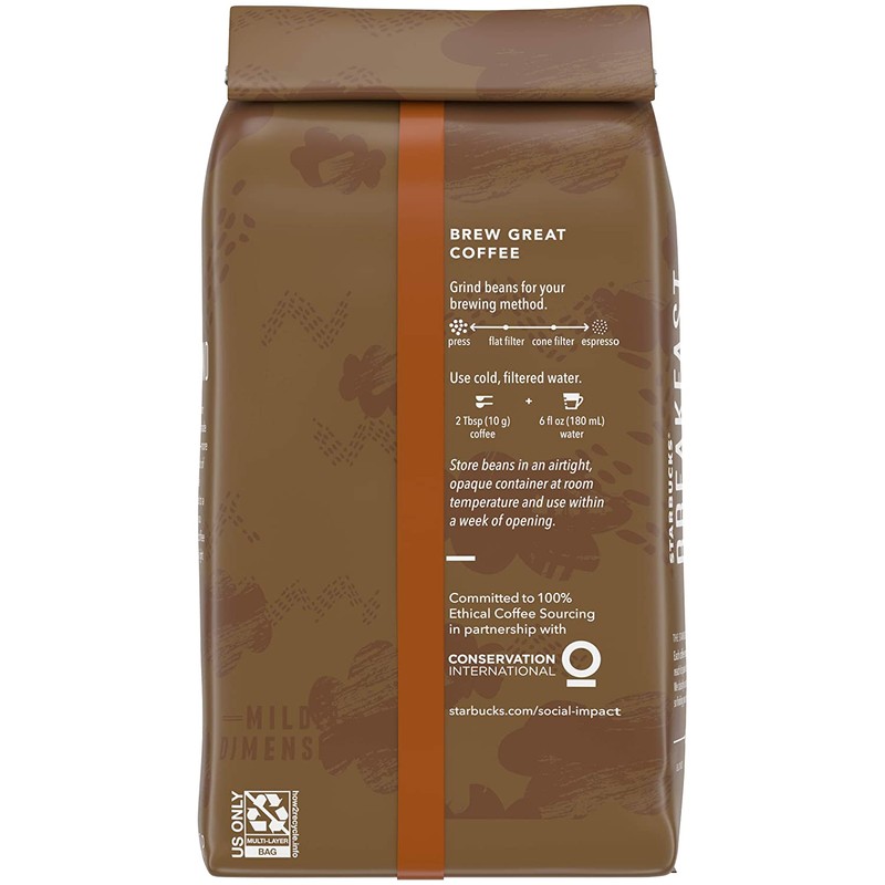 Starbucks Breakfast Blend Coffee (Medium), Whole Bean, 12-Ounce Bags (Pack