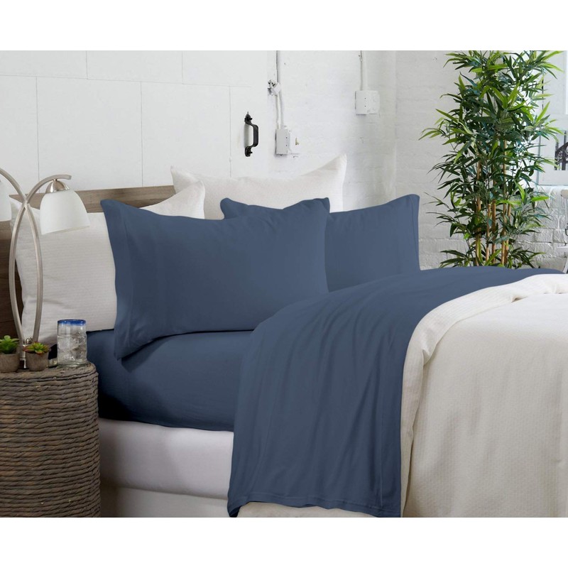 Brooklyn Flat Jersey Knit Sheet Set, King, Denim Blue