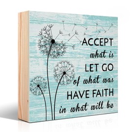 Vjti Accept What is Let Go of What was Have Faith in What Will be Wood Box Sign, Dandelion Desk Decor for Farmhouse Office, Inspirational Dandelion Gifts for Women Men Friends Sisters Coworkers Boss