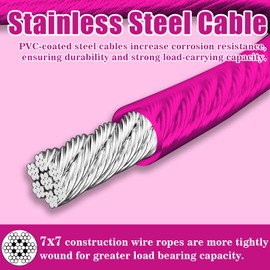 VIVBOO Stainless Steel Cable & Wire Rope 3/16" Vinyl Coated Steel Cable 50ft/100ft Length Ideal String Light Cable