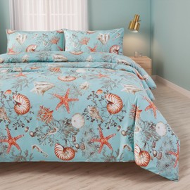 Brandream Luxury Coastal Beach Bedding Sets Egyptian Cotton Twin Size Duvet Cover with Pillow Cases Elegant Seashells Bedding Set 3-Piece(No Comforter)