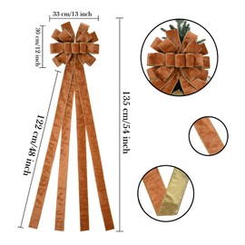 BUVANE Christmas Tree Topper,48x13 Inches Velvet Toppers Bow,Large Decorative Bows for Christmas Decoration (Khaki)