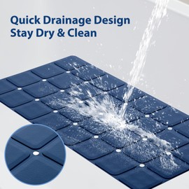 Webos Silicone Bath Mat with Suction Cups – Non-Slip Foldable Bathtub & Shower Mat, Durable & Quick-Dry Safety Tub Mat with Large Drain Holes for Families 28"x 14" Navy Blue