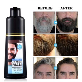 Men's Mustache & Beard Dye for Gray Hair Coverage - Natural Black Color in 5 Minutes, Easy Application Shampoo for Facial Hair 200ml