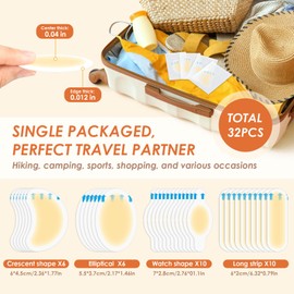 Cverny Hydrocolloid Seal Blister Bandages Pads for Feet 32pcs 4 Shapes Waterproof Adhesive Ultra-Thin Blister Pads, Gel Blister Cushions for Fingers Heel Foot Toe to Prevention and Recovery Blister