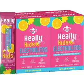 Electrolitos en Polvo para Niños Sin Azúcar HEALLY KIDS 40 Sobres, Prebióticos, Potasio, Sodio, Rápida Hidratación, Sabor Fresa y Limón, Vegana