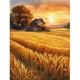 YEEIFFD Golden Wheat Field Diamond Painting Kits for Adults, Fall Scenery 5D DIY Diamond Art Kits Full Drill Diamond Dots for Gift Wall Decor and Relaxation Gem Arts 12x16inch