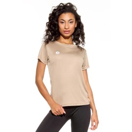 Lightweight Women's Sports T-Shirt - Breathable, Quick-Drying & Elastic - Ideal for Fitness, Running, Yoga - Functional Shirt in Many Colours & Sizes, greige