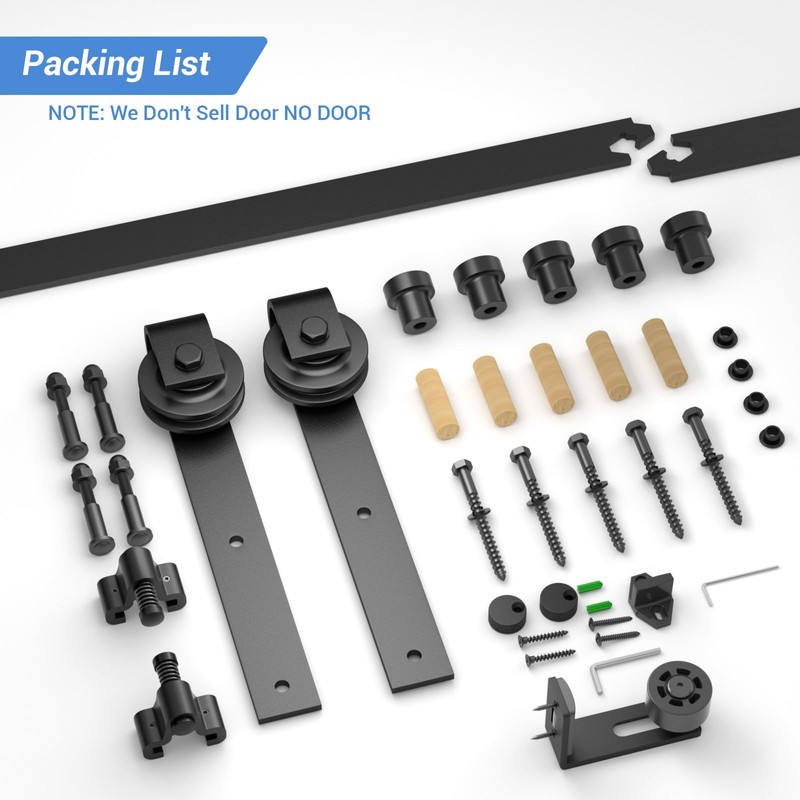 CCJH 6FT Single Sliding Barn Door Hardware Kit Black Basic