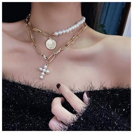 Anglacesmade Bohemia Layered Choker Necklace Bar Coin Charm Pendant Neckalce Delicate Station Chain Multilayer Necklaces for Girls