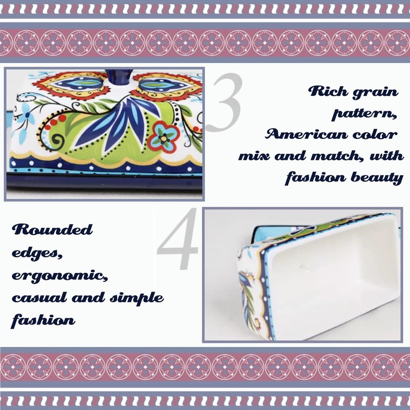 Ceramic Butter Dish with Lid Bohemia Hand Drawn Butter Plate