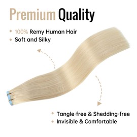 JESSBO Hair Extensions Real Human Hair Straight Platinum Blonde 100% Brazilian Human Hair 22 inch 20pcs 50g/pack Seamless Skin Weft Tape Ins for Women (22 Inch #60 Platinum Blonde)