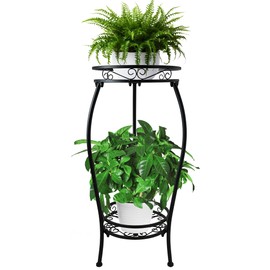 CASIMR 2 Tier Plant Stand Indoor Outdoor, 26.6" Tall Metal Potted Holder Rack Multiple Flower Pot Stand Heavy Duty Plant Shelf Rustproof Iron Plant Round Supports Rack