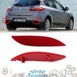 Twowinds Bumper Reflector Compatible with Renault Megane III, Reflectors Reflector Red, Rear Bumper, Right and Left MK3 (2008-2013) 265600004R 265650004R (2 Pieces, Both Sides)