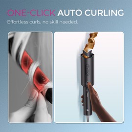 TYMO Automatic Rotating Curling Iron - TYMO CURLPRO Beach Waves Curling Wand, Portable Hair Curler, 500 Million Ionic, Dual Voltage & Lightweight for Travel, Ceramic Coating, 1 1/4 Inch, Metallic Gray