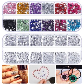 Winkwinky 2 Boxs Crystal Rhinestone, Rhinestones for Craft Diamante Gem Crafts 4-color Silver+ 12-color Round Diamond for Crafts Nail Art Clothes Shoes Bags