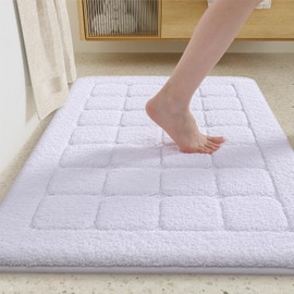 Color&Geometry White Bath Mat Non Slip Washable- 17"x30" Luxury Absorbent Bath Mats for Bathroom, Sink, Bathtub, Thick Soft Shower Mat Outside Shower