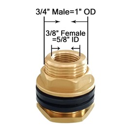 Joywayus 3/8" NPT Female x 3/4" Male Brass Bulkhead Fitting Bulk Head Pipe Fitting Bulkhead Tank Fitting Coupler
