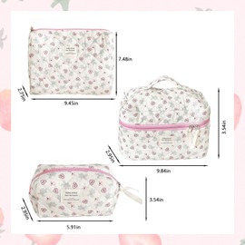 SSKHE 3-Piece Combination Floral Makeup Bag, Cute Wash Bag, Cotton Makeup Bag with Drawstring