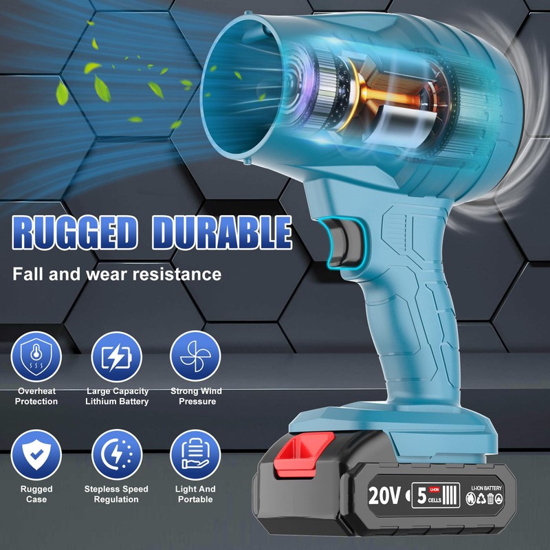 Electric-Cordless-Leaf-Blower - 20000RPM Handheld Leaf Blower - 1X 2.0Ah Batteries