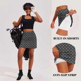 Ekouaer Women Double Layer Skorts with Underneath Short Running Golf Tennis Gym Skirts Mesh Pockets White Floral