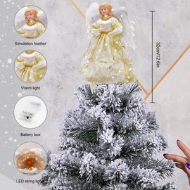 Yallmie 12.6In Christmas Tree Angel Topper, Fabric Fairy for Top of Christmas Tree Fairy Topper, Angel Tree Topper Fabric Light Up Christmas Tree Topper for Christmas Tree Holiday Party Home (04)