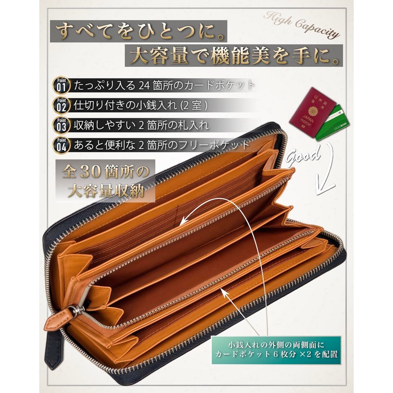 Eredita Men's Long Wallet, Large Capacity, Full Grain Leather, green