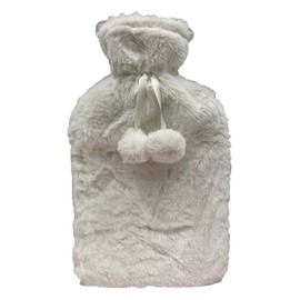 MIFAH Hot Water Bottle Natureal Rubber Cold Winter with Soft Plush Fluffy Faux Fur Cover Warm Cosy 2 Litre 33 x 21cm (Cream/White)