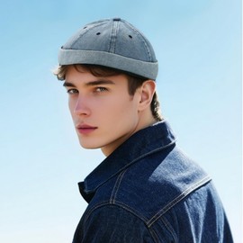 Brimless Hat for Men Women Docker Cap Vintage Sailor Beanie Cap Blue