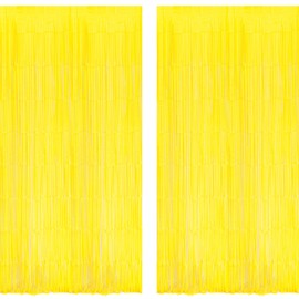 BRAVESHINE Pack of 2 Tinsel Curtains, Pastel Yellow, Party Curtain Background, Birthday Decoration for Spring, Autumn, Sunflower, Bee, Hawaii Party