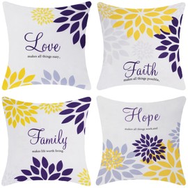 MissOwl Soft Velvet Throw Pillow Covers Daisy Home Decor Modern Square Pillowcase Cushion Cover Flower Printing Living Room Sofa Couch Bedroom Car 18 x 18 Inch Set of 4