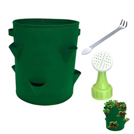YcsRnn 3 PCS SET Strawberry Pot, Strawberry Planters Outdoor, Strawberry Growing Kit, 6-Hole Design, 30D*35H, Includes Loosening Rake and 2 Watering Cans, Ideal for Indoor and Outdoor Gardening
