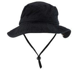 Armycrew Cotton Twill Washed Bucket Hunting Hat with Chin Strap - Black - M