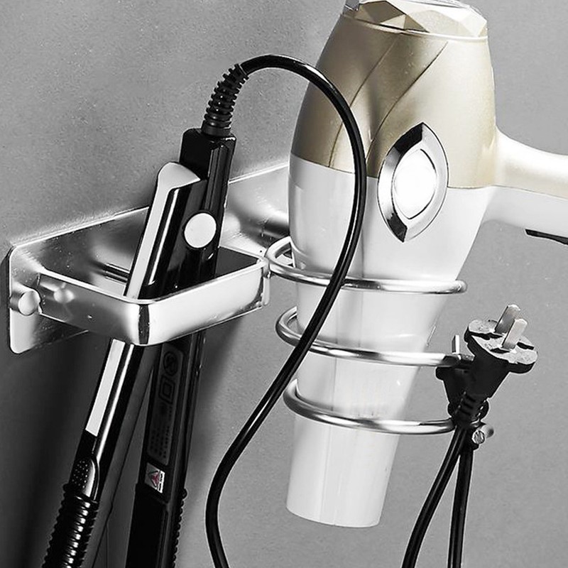 Aluminum Wall Mounted Shelf Hair Dryer Rack Organizer Holder Stand