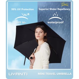 UVANTI Umbrella Small Mini Umbrella with Case - Light Folding Compact Travel Umbrella Lightweight Portable Parasol for Backpack Purse - Sun & Rain Pocket UV Umbrellas for Kids Girls Boys Women