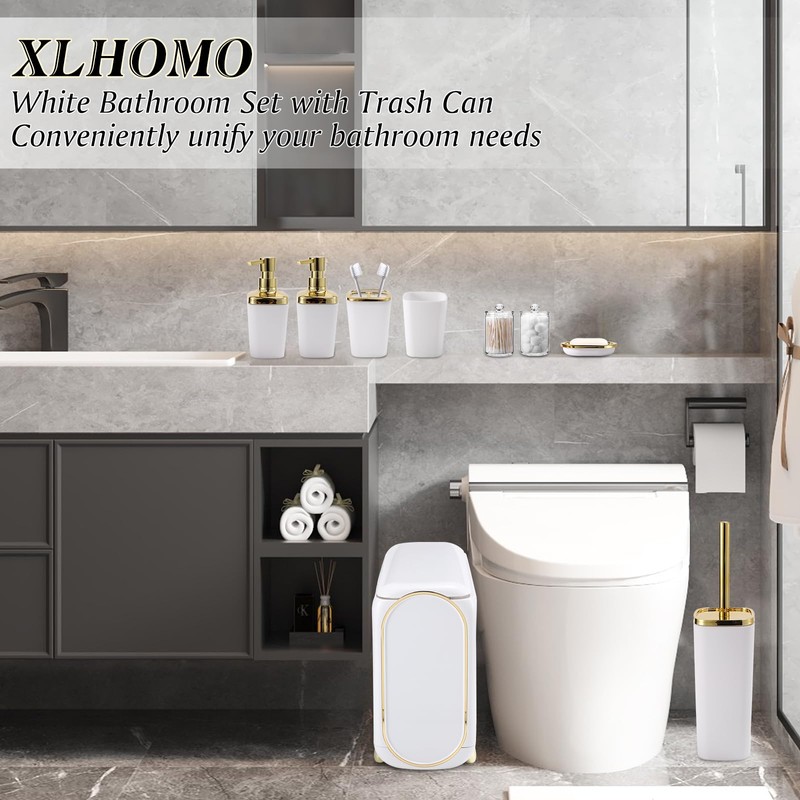 XLHOMO Bathroom Accessories Set, 10 Pieces White and Gold Bathroom