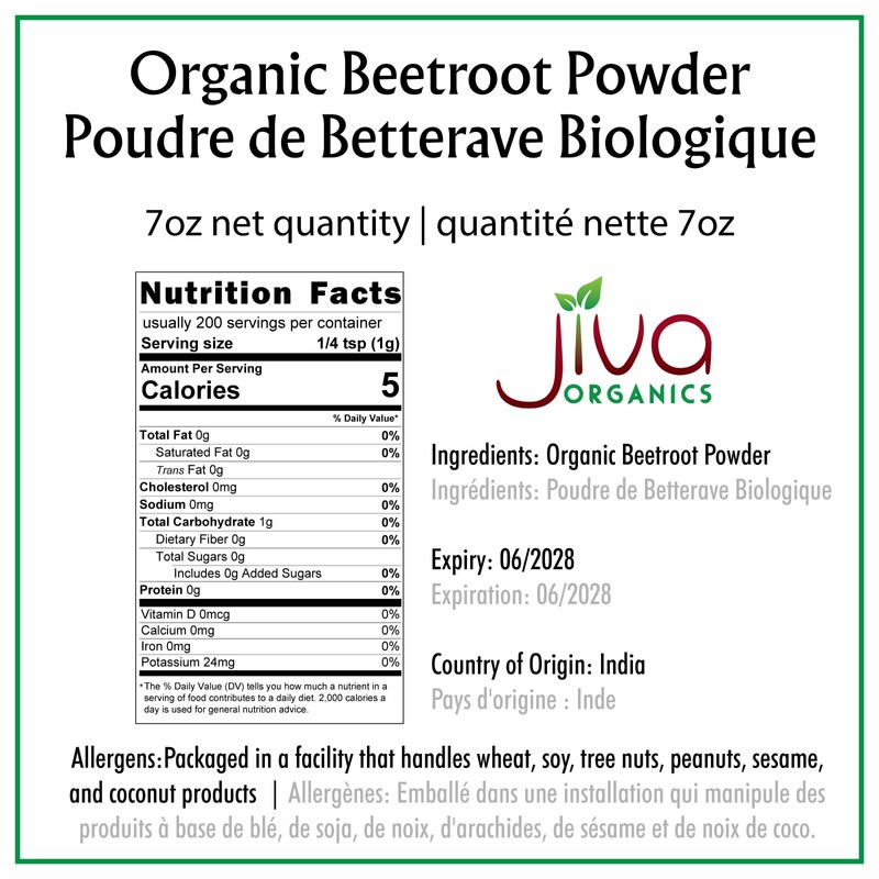 Jiva Organics Beet Root Powder 7 Oz Bag - for