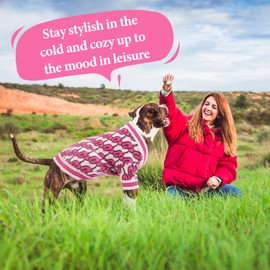 On The Roll,Dynamic Letter Patterned Dog Sweater,Pet Sweaters for Dogs,Dog Cardigan,Knitted Pet Clothing,Pet Clothes,Suitable for All Seasons and Types of Dogs(Pink L)