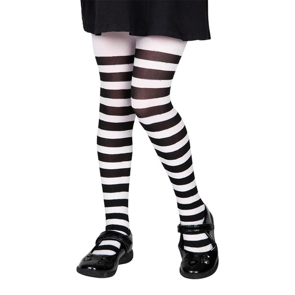 Wicked Costumes Kids Black & White Candystripe Tights - Medium (7-10 Years)