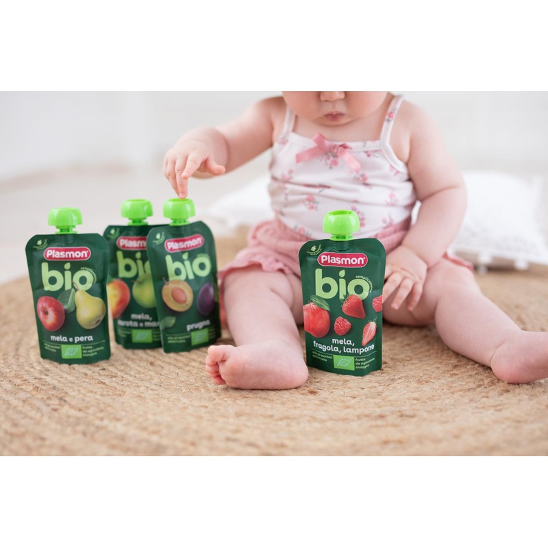 Plasmon BIO Pouch Mela Fragola Lampone 100g (6 Pezzi)