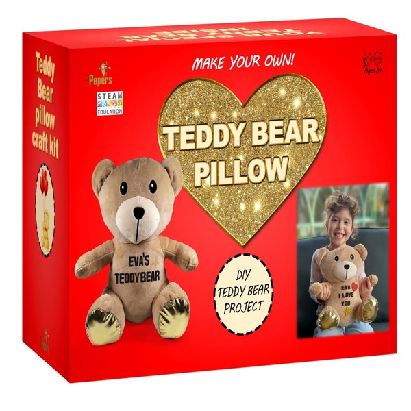 Make Your Own Teddy Bear Plush Pillow Arts and Crafts for Girls and Boys (No Sewing Needed), DIY Stuffed Animal kit for kids art project, Best Birthday Gifts & Toys for Girls 3 4 5 6 7 8-12 Year Old
