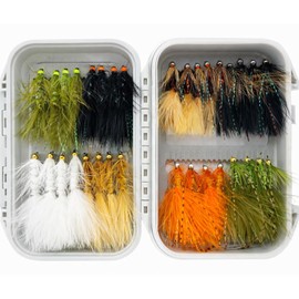 30Pcs Wooly Bugger Flies – 8 Tungsten Bead Head + Waterproof Box, Sizes 4-10 for Smallmouth Bass, Largemouth Bass, Trout & Panfish, Rocky River & Lake Deep Pool Fishing