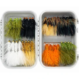 30Pcs Wooly Bugger Flies – 8 Tungsten Bead Head + Waterproof Box, Sizes 4-10 for Smallmouth Bass, Largemouth Bass, Trout & Panfish, Rocky River & Lake Deep Pool Fishing