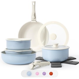 15Pcs Pots and Pans Set Non Stick, Cookware Sets with Detachable Handle, Nonstick RV Kitchen Cooking Set Removable Handles, Oven Safe, Induction Fast, Stackable Non-stick Set, Blue