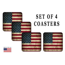 Patriotic USA Flag Drink Coaster Set Gift United States of America Rustic US Bar Kitchen Home