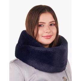 Futrzane Modern Snood - Faux Fur Infinity Scarf for Women - Soft Winter Cowl (Navy Blue Modern)
